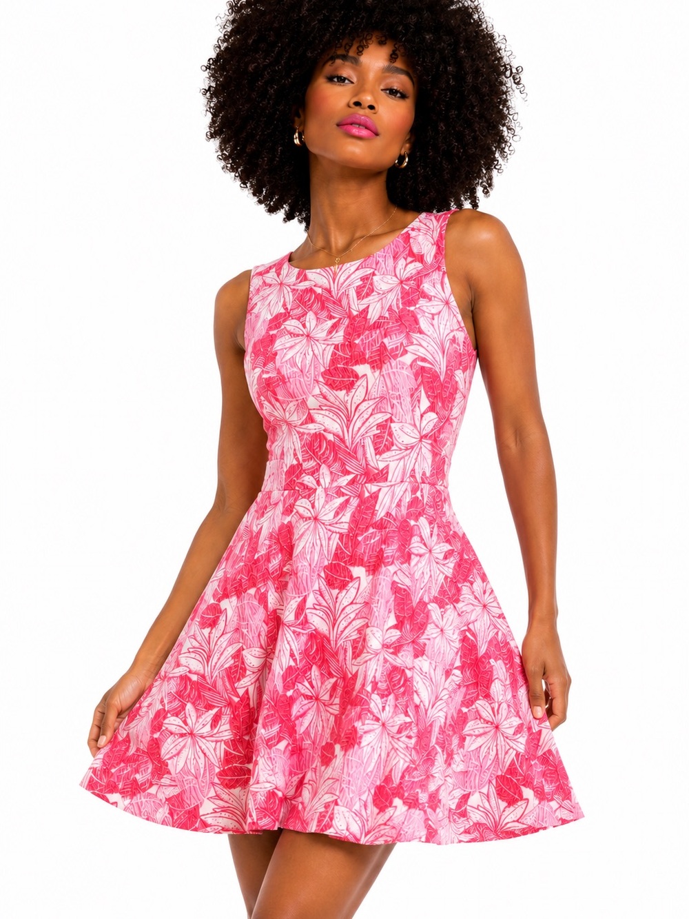 eva mendes for New York & Company Pink Floral Fit-and-Flare Beach Cocktail Dress